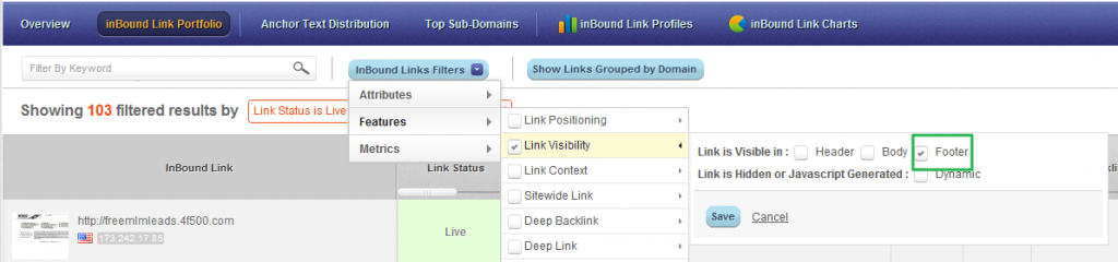 Footer Links Highlighted