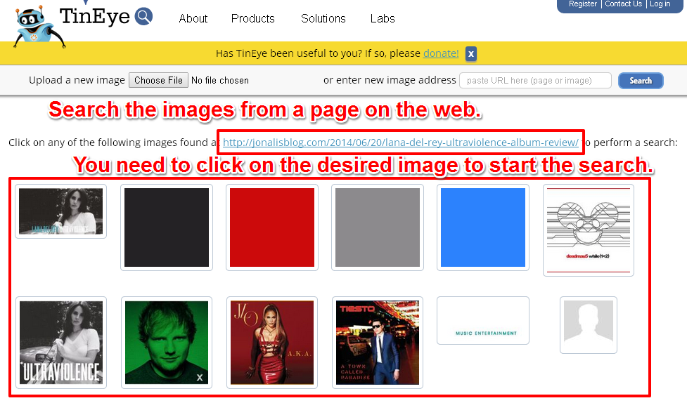 Search The Images From a Page Across The Entire Web