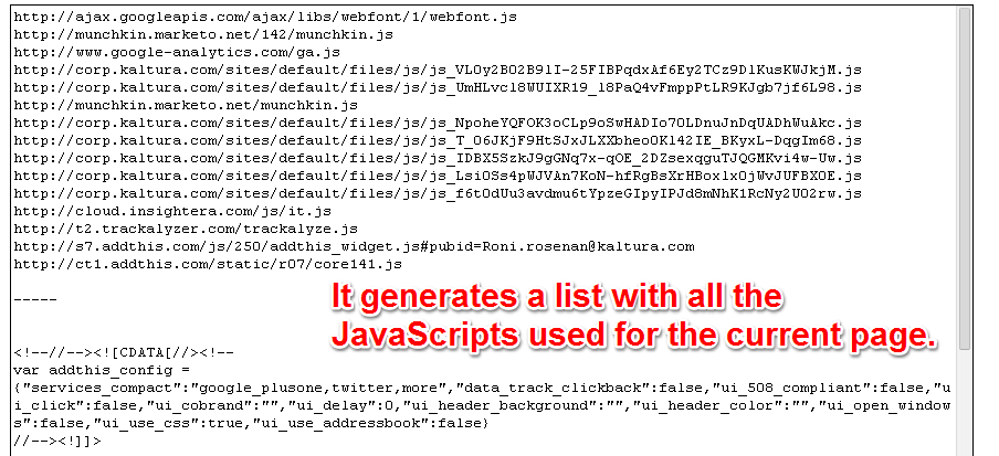 Generates a List With All The JavaScripts Contained in The Current Webpage