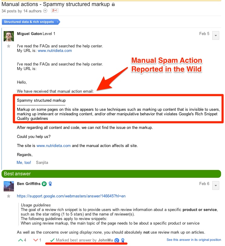 Manual Spam Action Reported in The Wild Rich Snippets
