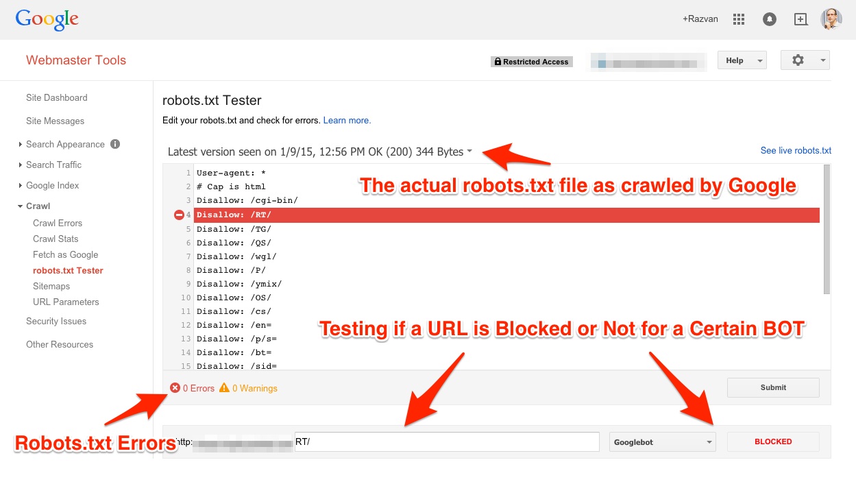 Google Webmaster Tools robots.txt Tester