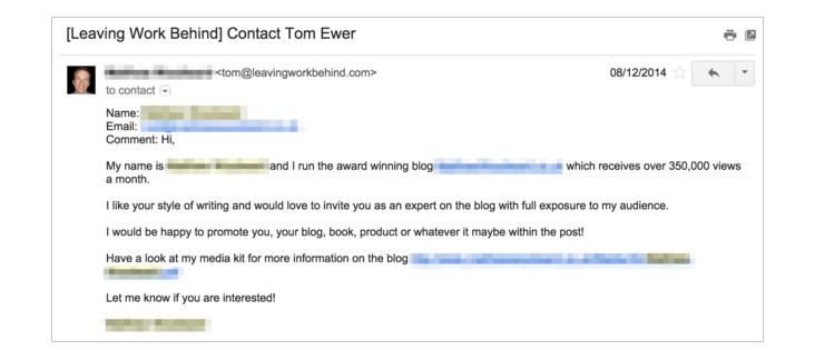 Leaving Work Behind - Outreach Email from Blogger