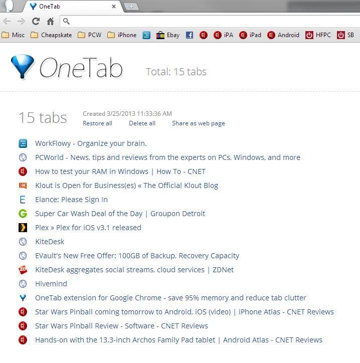 OneTab – Save up to 95% memory and reduce tab clutter in Chrome