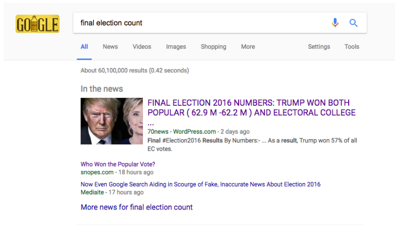 „Google“ netikrų naujienų rinkimai JAV