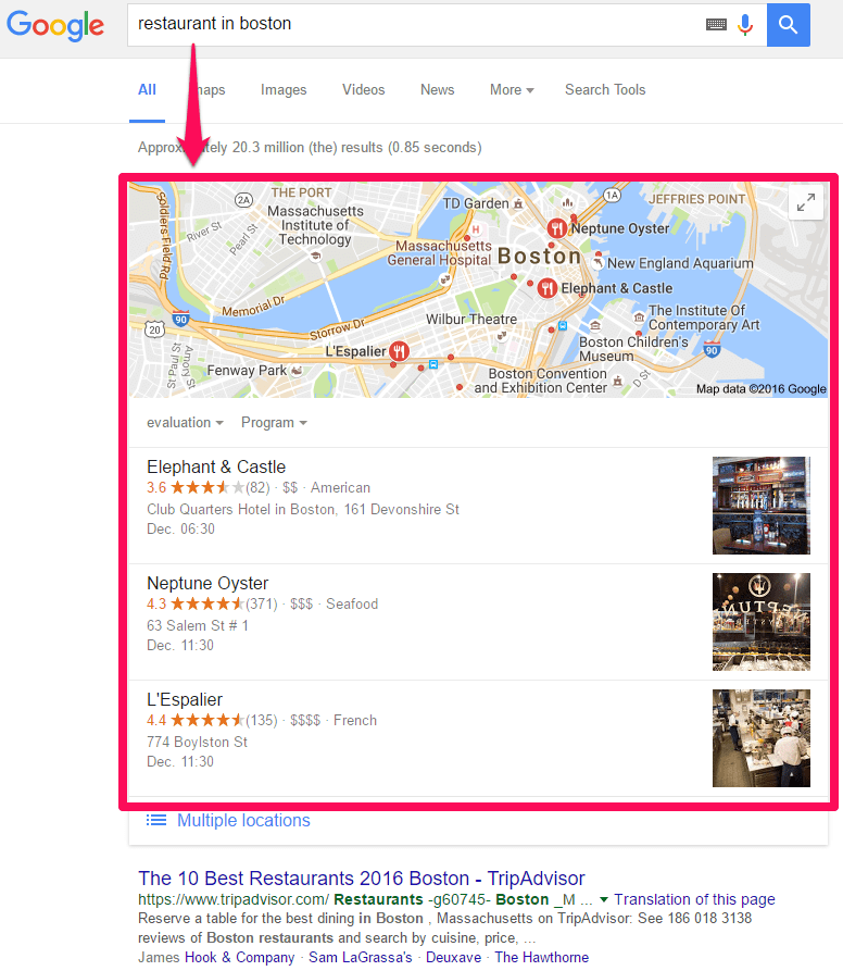 Restaurant in Boston search results