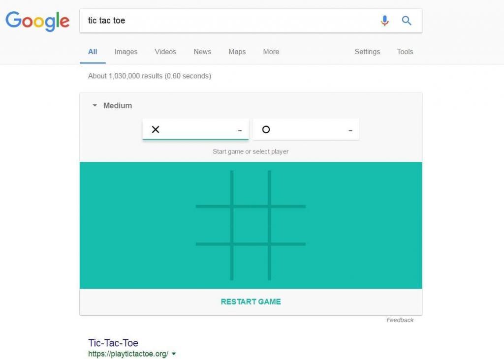 Google Adds Solitaire And Tic-Tac-Toe To Search Function 