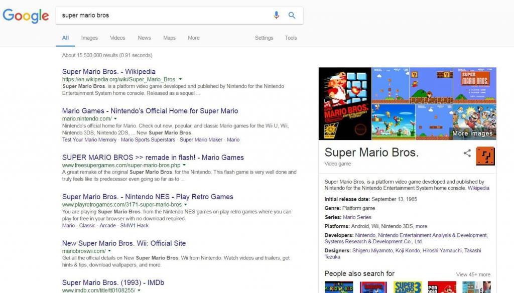 Search Super Mario Bros Easter Egg on Google 