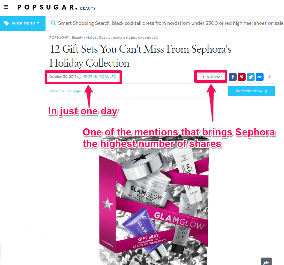 Sephora mention with shares