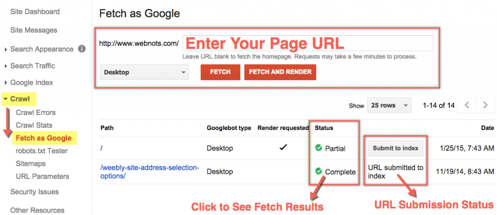 Fetch as Google in Google Webmaster Tools