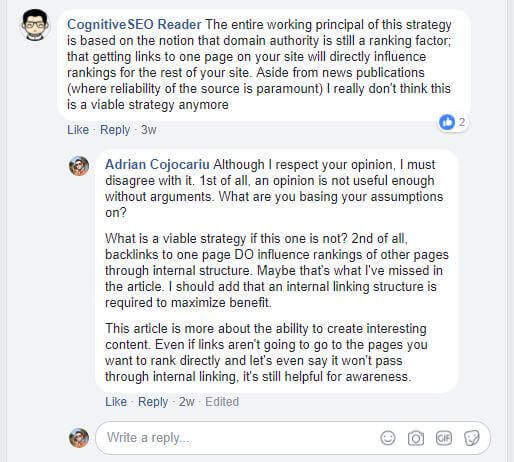 facebook user comment on building links to one page
