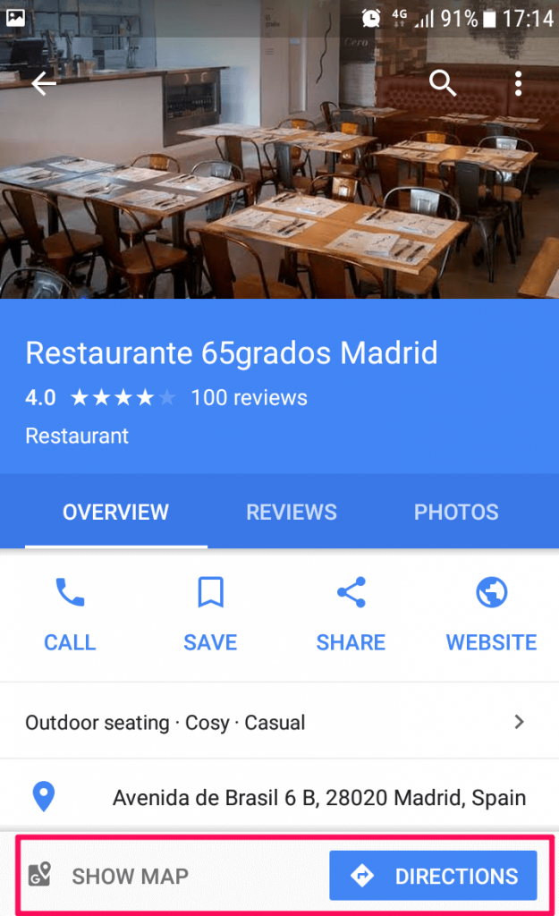 Restaurant - get directions in maps