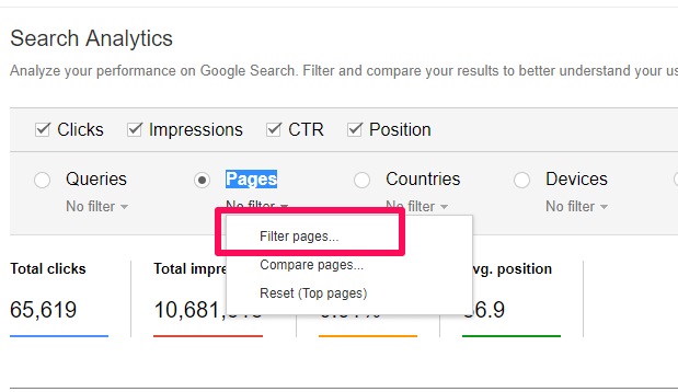 Filter pages in Webmaster tools
