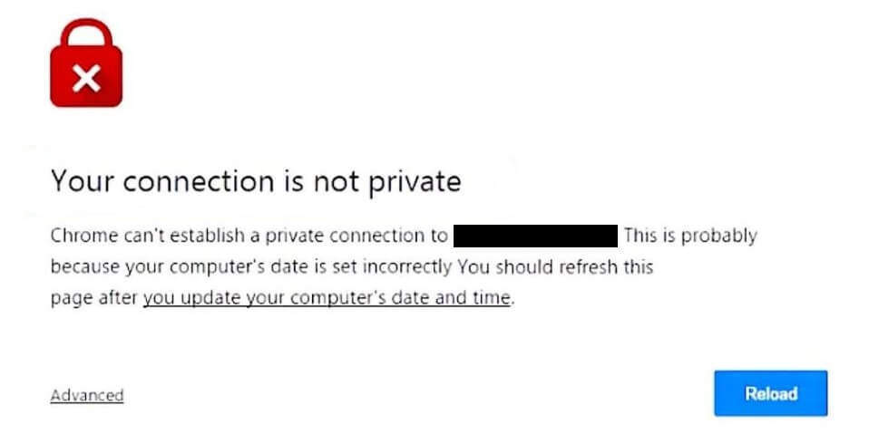 ryšys nėra privatus pasibaigęs SSL sertifikato raudonas įspėjimas