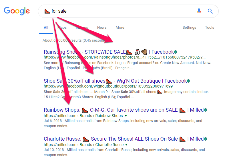 emojis in search results