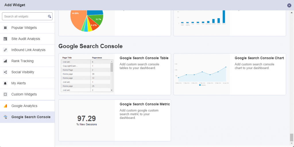 Google Search Console widgets