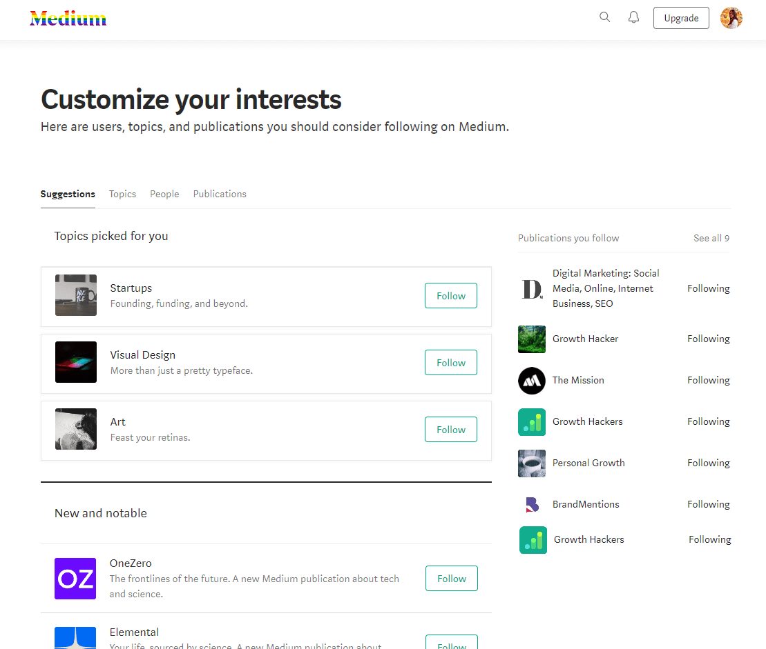 Medium - customize interests