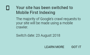 Mobile-first indexing notification