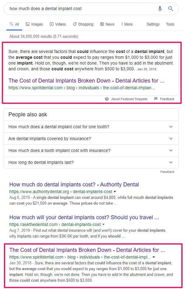 how much does a dental implant costs SERP